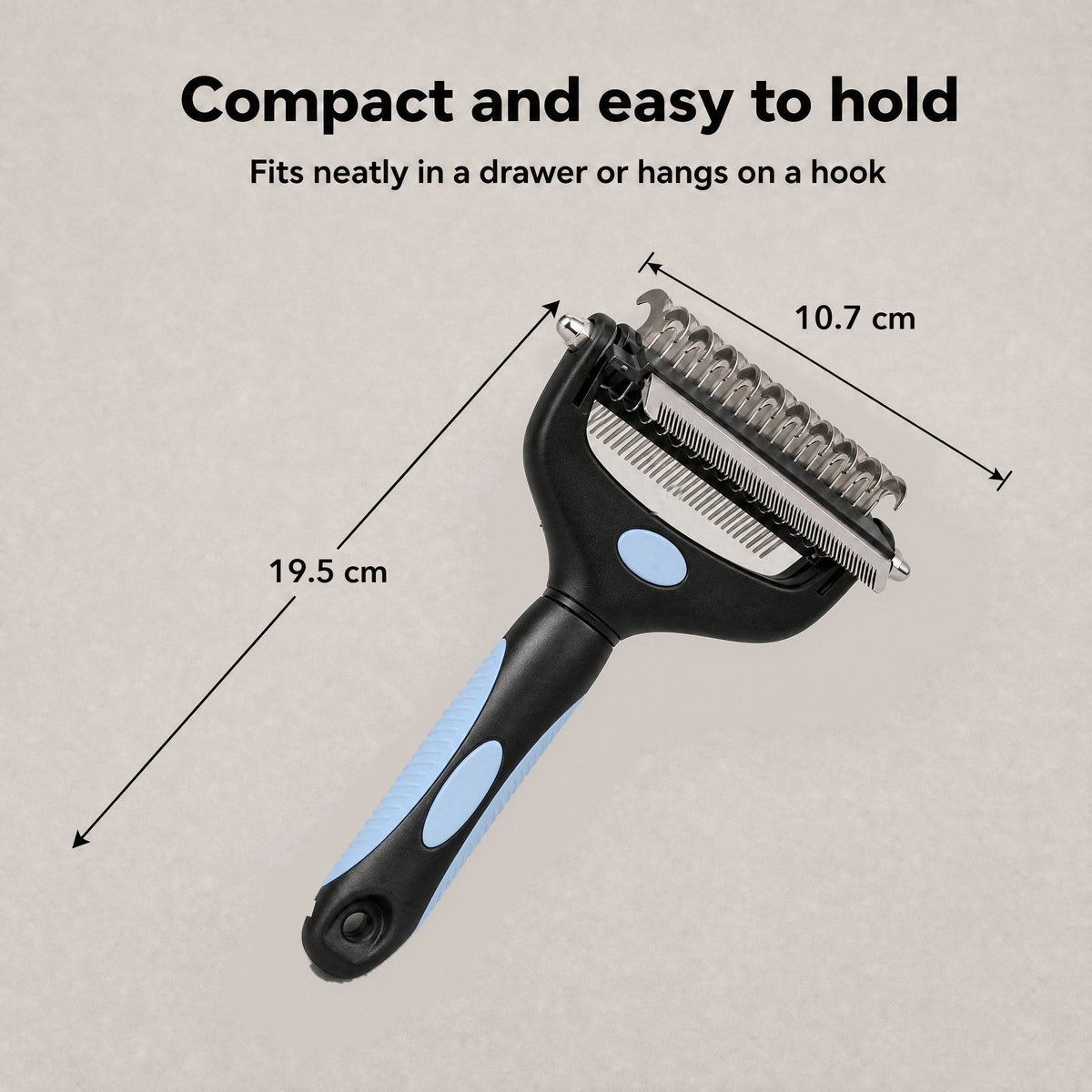 3-in-1 Cat Brush size: 19.5 cm long and 10.7 cm wide